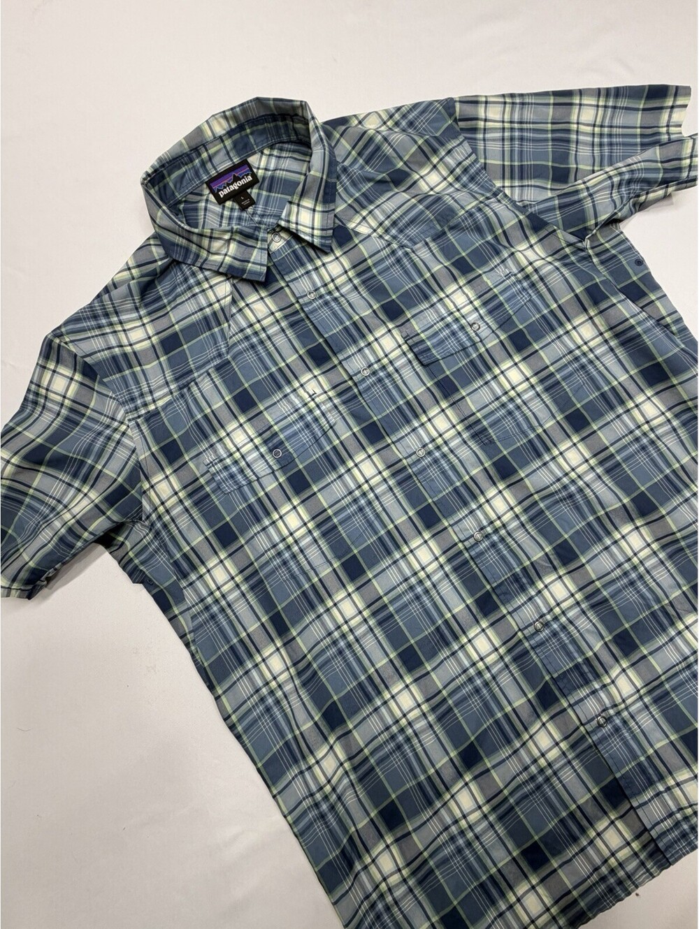 Patagonia Shirt Mens Large Blue Plaid Western Yoke Snap Bandito Hiking Hiker